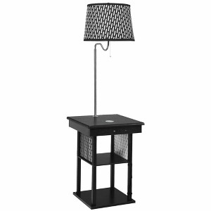 Costway Floor Lamp End Table Modern Nightstand Bedside Desk w/ USB Charging Ports Shelves - 1 of 4