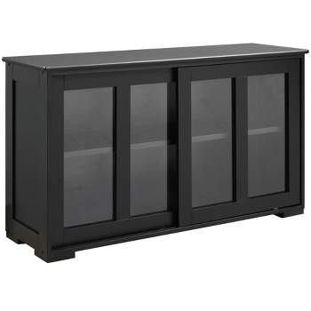 HOMCOM Modern Kitchen Sideboard, Stackable Buffet Cabinet, Sliding Glass Door Cupboard with Adjustable Shelf, Black