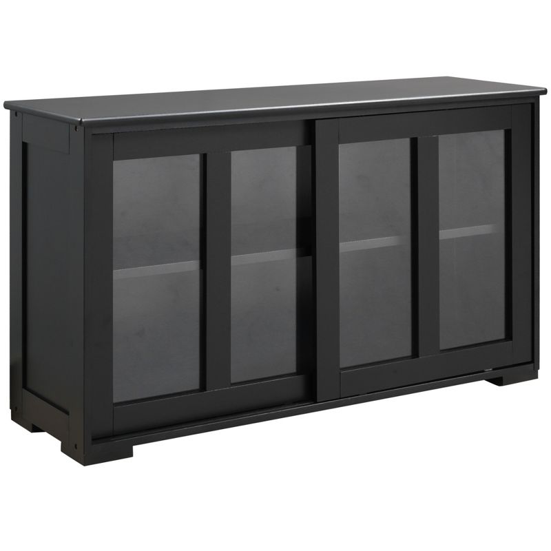 HOMCOM Modern Kitchen Sideboard, Stackable Buffet Cabinet, Sliding Glass Door Cupboard with Adjustable Shelf, Black, 1 of 7