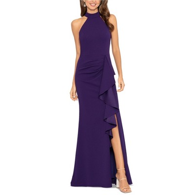 Betsy & Adam Womens Cascade Ruffled Dress, Blue, 6