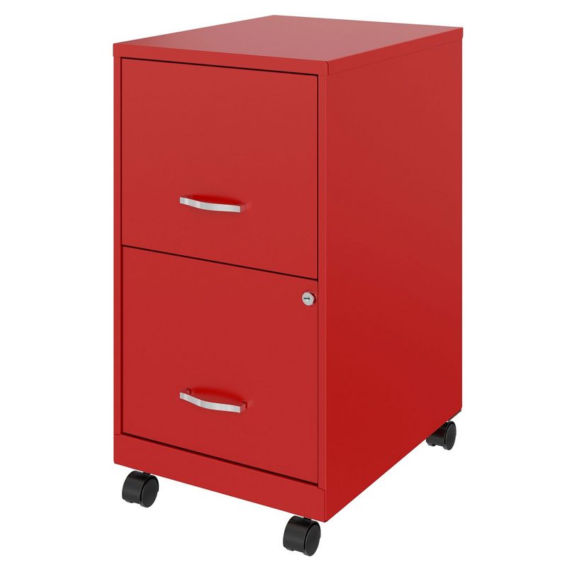 Space Solutions 18 Inch Wide Metal Mobile Organizer File Cabinet for Office Supplies and Hanging File Folders with 2 File Drawers, Red, 3 of 6