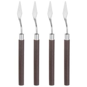 Unique Bargains Stainless Steel Wood Handle Flexible Polished Painting Mixing Scraper 4 Pcs - 1 of 4