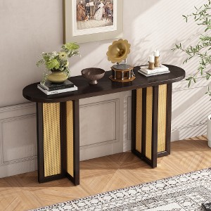 Farmhouse Rattan Console Table Entryway Table, Narrow Console Table with Storage, Hallway Table for Living Room, Entrance - 1 of 4