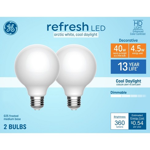 GE 2pk 40W G25 LED Globe Light Bulbs Cool Daylight: 120V, Dimmable, Energy Star, 6500K, E26 Base, 360 Lumens - image 1 of 4