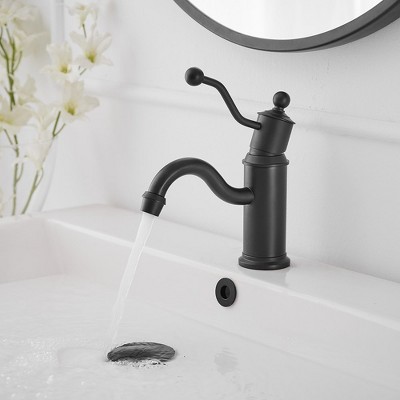 Matte Black Single-Handle Low-Arc Bathroom Faucet with Metal Drain