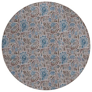 Brown And Blue Floral Washable Indoor Outdoor Area Rug - 1 of 4