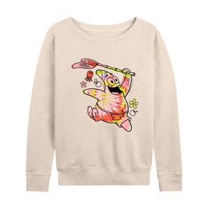 Women's - SpongeBob SquarePants - Tie Dye Patrick Lightweight French Terry Wide Neck Long Sleeve Shirt - 1 of 4