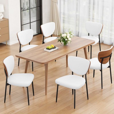 Gikpal Dining Chairs, Dining Room and Kitchen Chairs, Mid Century Modern Upholstered PU Leather Accent Chairs with Walnut Bentwood & Enlarged Cushion