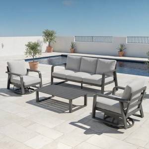 SUGOLD 4-Piece Aluminum Patio Conversation Set with Coffee Table and Swivel Chair - 1 of 4