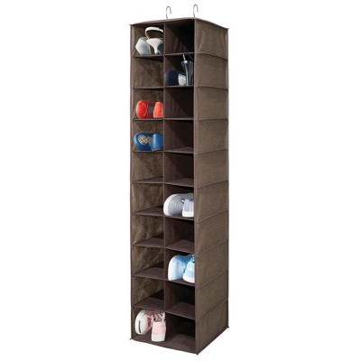 mDesign Large 20 Shelf Fabric Over Rod Closet Hanging Storage Unit Dark Brown