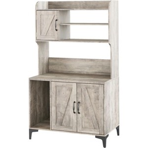 Multi-Functional Cat Litter Box Enclosure Furniture - 3-Tier Storage, Scratching Pad, Farmhouse Side Table, Pet Supply Organizer - 1 of 4