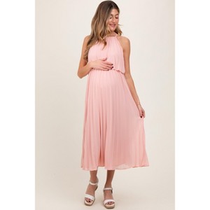 PinkBlush Pink Pleated Woven Maternity Midi Dress - 1 of 4