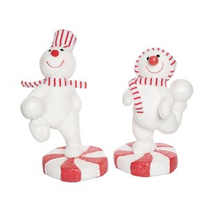 Transpac Plush Peppermint Snowman Set of 2 Decorative Objects Snowman Figurines Foam Christmas Red Tabletop Decor  Spot or Wipe Clean Indoor Use - 1 of 1