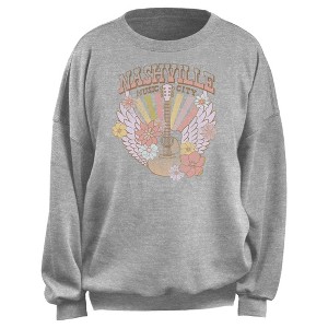 Junior's Lost Gods Distressed Nashville Music City Wings Sweatshirt - 1 of 2