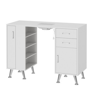 Professional Manicure Table, Nail Desk for Salon Nail Tech Workstation with 2 Drawers, 1 Storage Cabinet 1 Vertical Pull-Out and 4 Shelves - 1 of 4