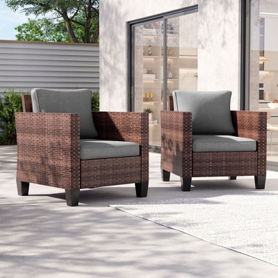 Sonkuki 2PCS Patio Single Sofas Outdoor Wicker Rattan Furniture Set w/ Soft Cushions for Garden Yard Porch