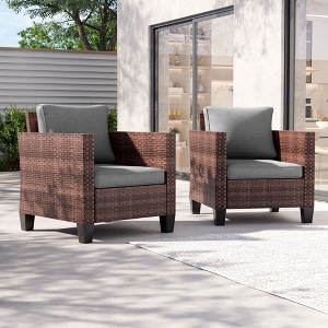 Sonkuki 2PCS Patio Single Sofas Outdoor Wicker Rattan Furniture Set w/ Soft Cushions for Garden Yard Porch - 1 of 4