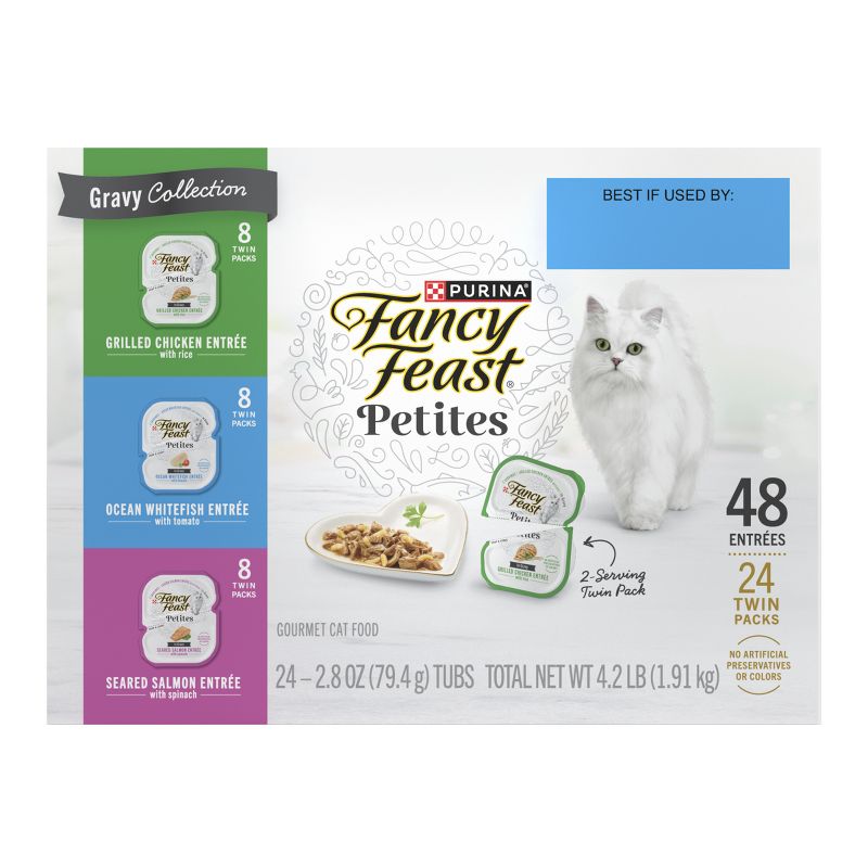 Purina Fancy Feast Petites Gourmet Collection Variety Pack Chicken, Salmon, Seafood and Fish Flavor Gravy Wet Cat Food - 2.8oz/48ct, 6 of 10