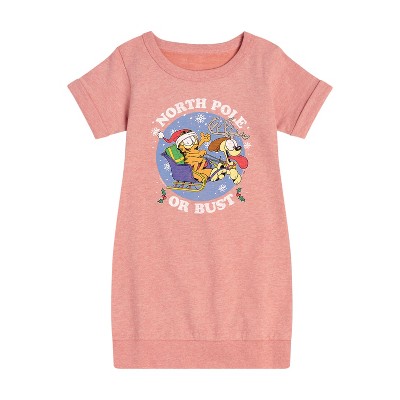 - Garfield - North Pole Or Bust Graphic Short Sleeve Fleece Dress