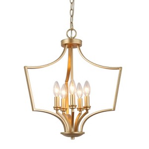 LNC Stereo 5-Lights 19" Modern Lantern Pendant  Lights, Matte Gold - 1 of 4