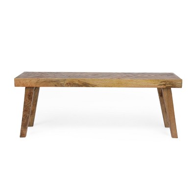 GDFStudio Hawley Boho Handmade Mango Wood Bench, Natural
