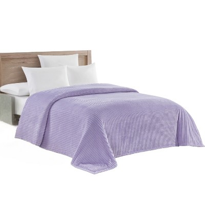 Plazatex Striata Lined Oversized All Season 100% Polyester Blanket Queen Lilac