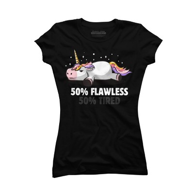 Junior's Design By Humans 50% Flawless 50% Lazy Cute Unicorn Gift By EduEly T-Shirt