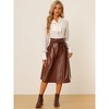 INSPIRE CHIC Women's Faux Leather High Waist Belted A-line Flare Midi Skirts - 3 of 4