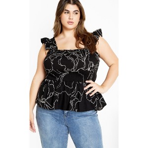 CITY CHIC | Women's Plus Size  Marli Print Top - black - 18W - 1 of 4