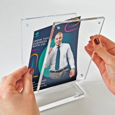 Slim Deluxe Polished Clear Acrylic Magnetic Tabletop Frame