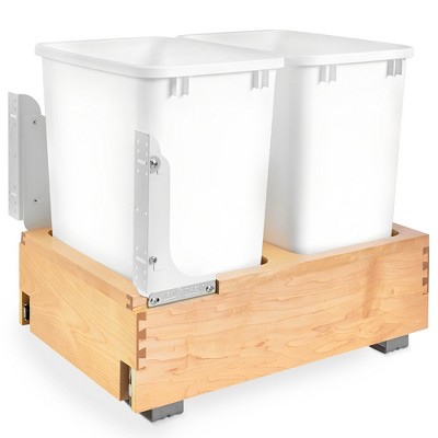 Double 35 Qt White Maple Pull-Out Kitchen Trash Container