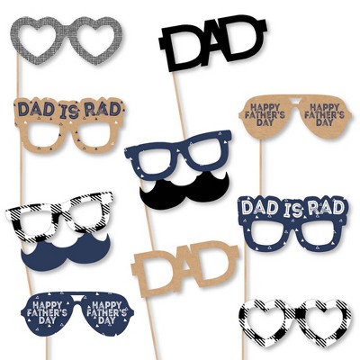 Big Dot of Happiness My Dad is Rad Glasses - Paper Card Stock Father's Day Photo Booth Props Kit - 10 Count