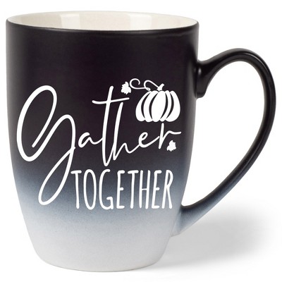 Elanze Designs Gather Together Wreath Two Toned Ombre Matte Black and White 12 ounce Ceramic Stoneware Coffee Cup Mug