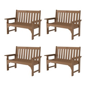 GardenJoy 2-Person Outdoor Bench HDPE Garden Seating Weather Resistant 4-Piece Set - 1 of 3