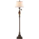 Kathy Ireland Vintage Swing Arm Floor Lamp 61" Tall Bronze Marble Font Faux Silk Shade for Living Room Reading House Bedroom Home