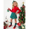 Red Turtleneck Top and Green Tweed Skort Set Mia Belle Girls - 3 of 4