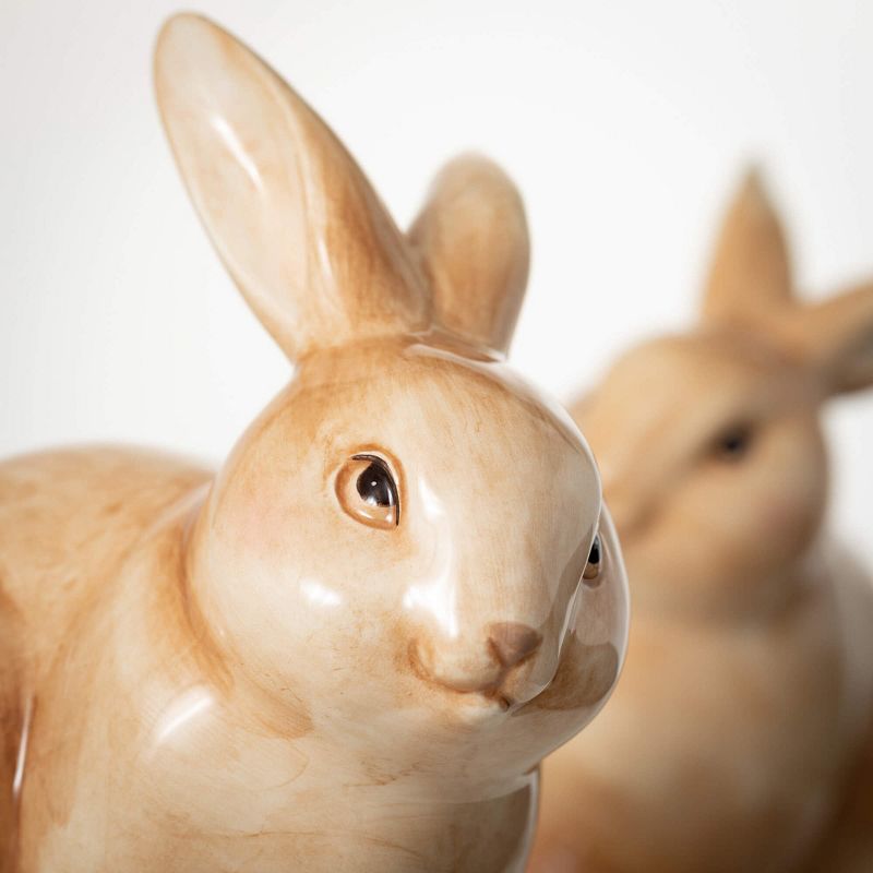 Sullivans 6" Brown Sitting Bunny Figurines Set of 2, Ceramic, 2 of 4