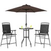 Outsunny 4 Piece Patio Bar Set for 2 with 6' Adjustable Tilt Umbrella, Outdoor Bistro Set with Folding Chairs & Glass Round Dining Table - 4 of 4