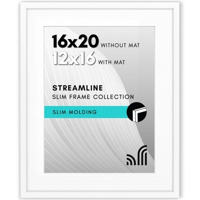 Americanflat 16x20 Picture Frame with Polished Plexiglass - Use as 11x14 Frame with Mat or 16x20 Frame Without Mat - Streamline Collection - White