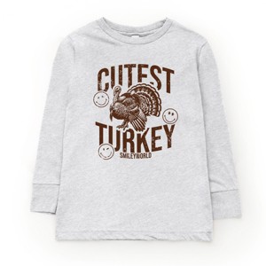 SmileyWorld Cutest Turkey Distressed - Toddler Long Sleeve Graphic Tee and Youth Long Sleeve Graphic T-Shirt - 1 of 3