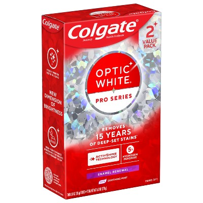 Colgate Optic White Pro Series Enamel Renewal Teeth Whitening Toothpaste - 3oz/2pk: Mint Flavor, With Sodium Monofluorophosphate, Paste Form,6oz Total