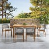 Linear Planked Wood 6 Piece Outdoor Dining Set Textured Weave Back Armchairs & Rectangular Table Ensemble - 2 of 4
