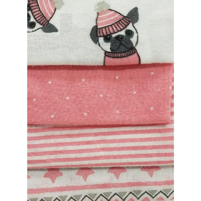 Nuby 4-Pack Pink Pug Girl Receiving Blankets Gift Set, 3 of 4