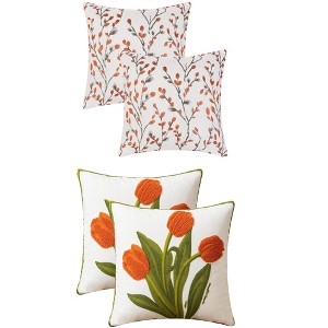 REGALWOVEN 4 Pcs Floral Embroidered Throw Pillow Cases for Sofa, Living Room 18" x 18" - 1 of 4