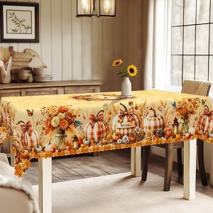 Fall Tablecloth, Thanksgiving Autumn Harvest Orange Pumpkin Leaves Washable Table Cover for Party Picnic Dinner Decor - 1 of 4
