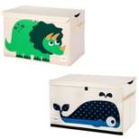 3 Sprouts Collapsible Toy Chest Storage Organizer Bin for Boys and Girls Playroom Bundle with Dinosaur and Whale Designs (2 Pack)