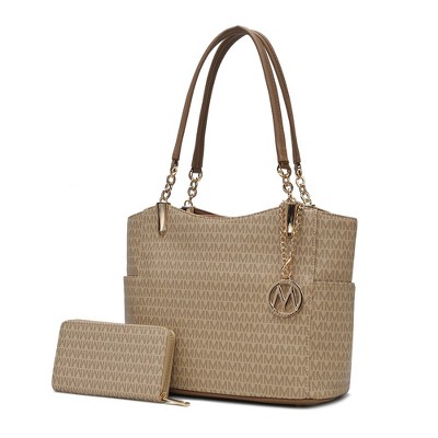 MKF Collection Savannah M Logo Printed Vegan Leather Women’s Tote and Wristlet Wallet by Mia K- 2 pieces