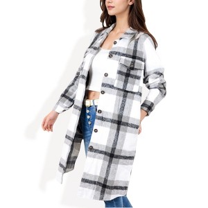 Anna-Kaci Women's Long Plaid Button-Up Shacket with Chest Pockets and Side Slits - 1 of 4
