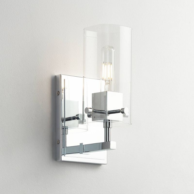 Possini Euro Design Metis Modern Wall Light Sconce Chrome Hardwire 5" Fixture Clear Glass Shade for Bedroom Bathroom Vanity Reading Living Room House, 2 of 8