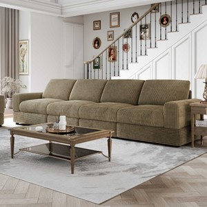 ATJafurn Corduroy Sectionals Sofa, Modern Modular Upholstered Loveseat Couch with Square Arm and Deep Seat for Living Room - 1 of 4